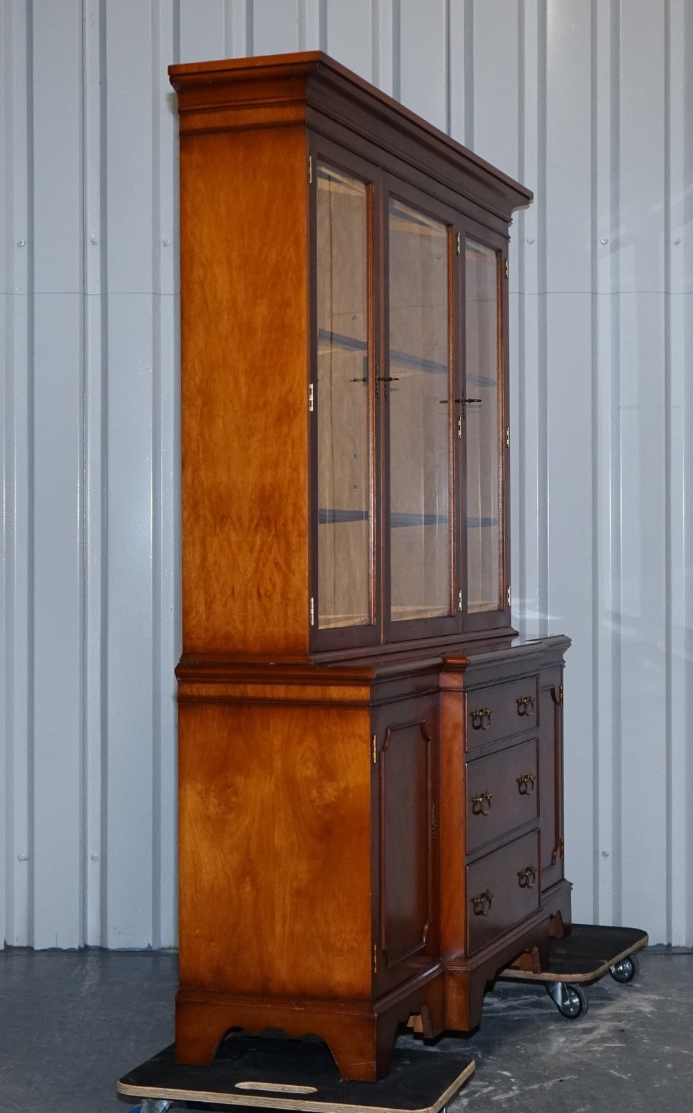 VINTAGE YEW WOOD DISPLAY CABINET MADE BY BRADLEY ENGLAND