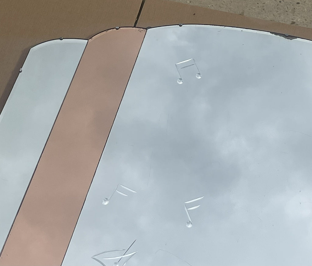 HUGE 1930's FRENCH ART DECO AMBER PEACH BEVELLED WALL MIRROR COCTAILS BAR DECO