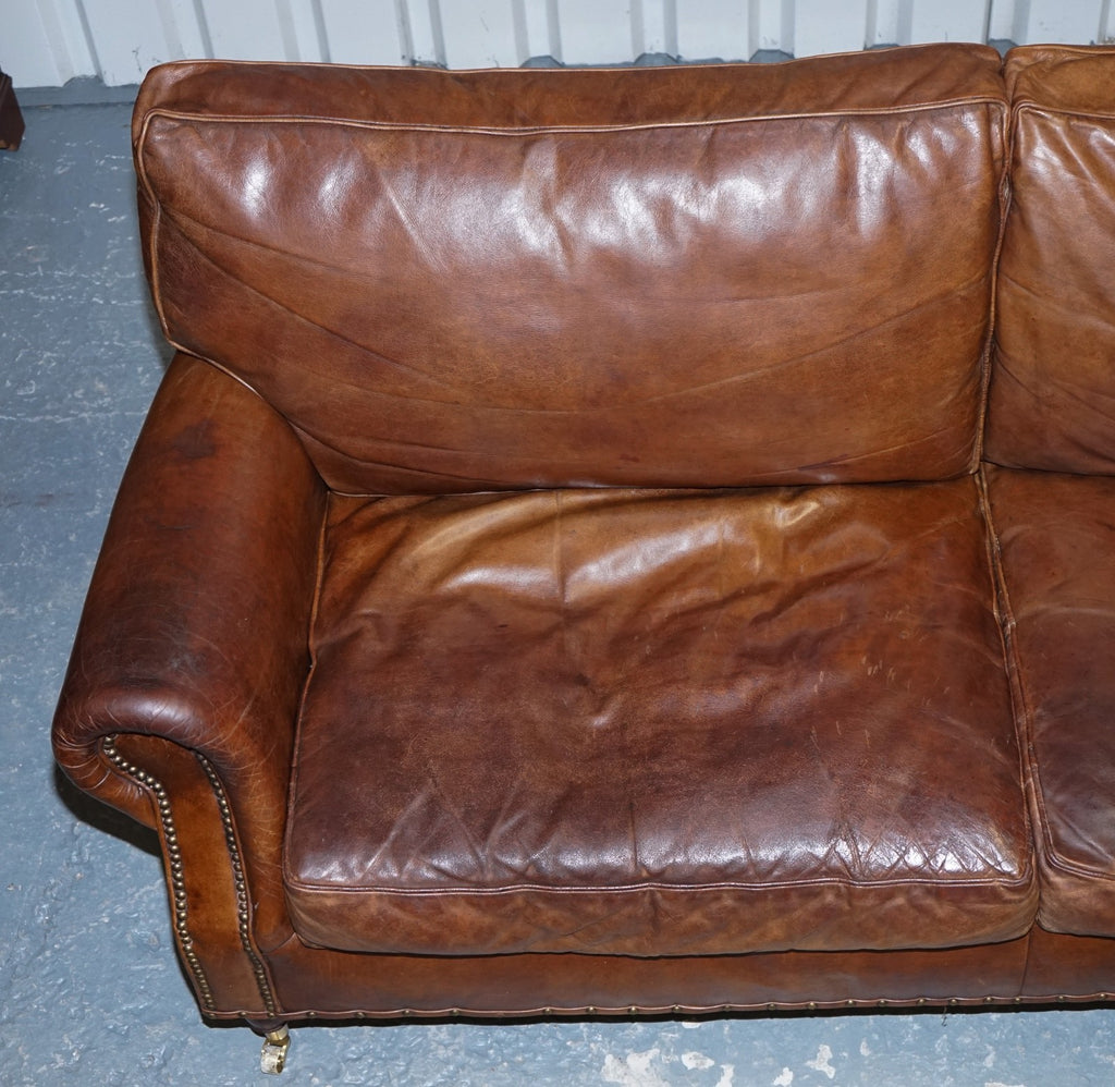 HALO TIMOTHY OULTON STYLE BALMORAL THREE SEATER BROWN HERITAGE LEATHER SOFA