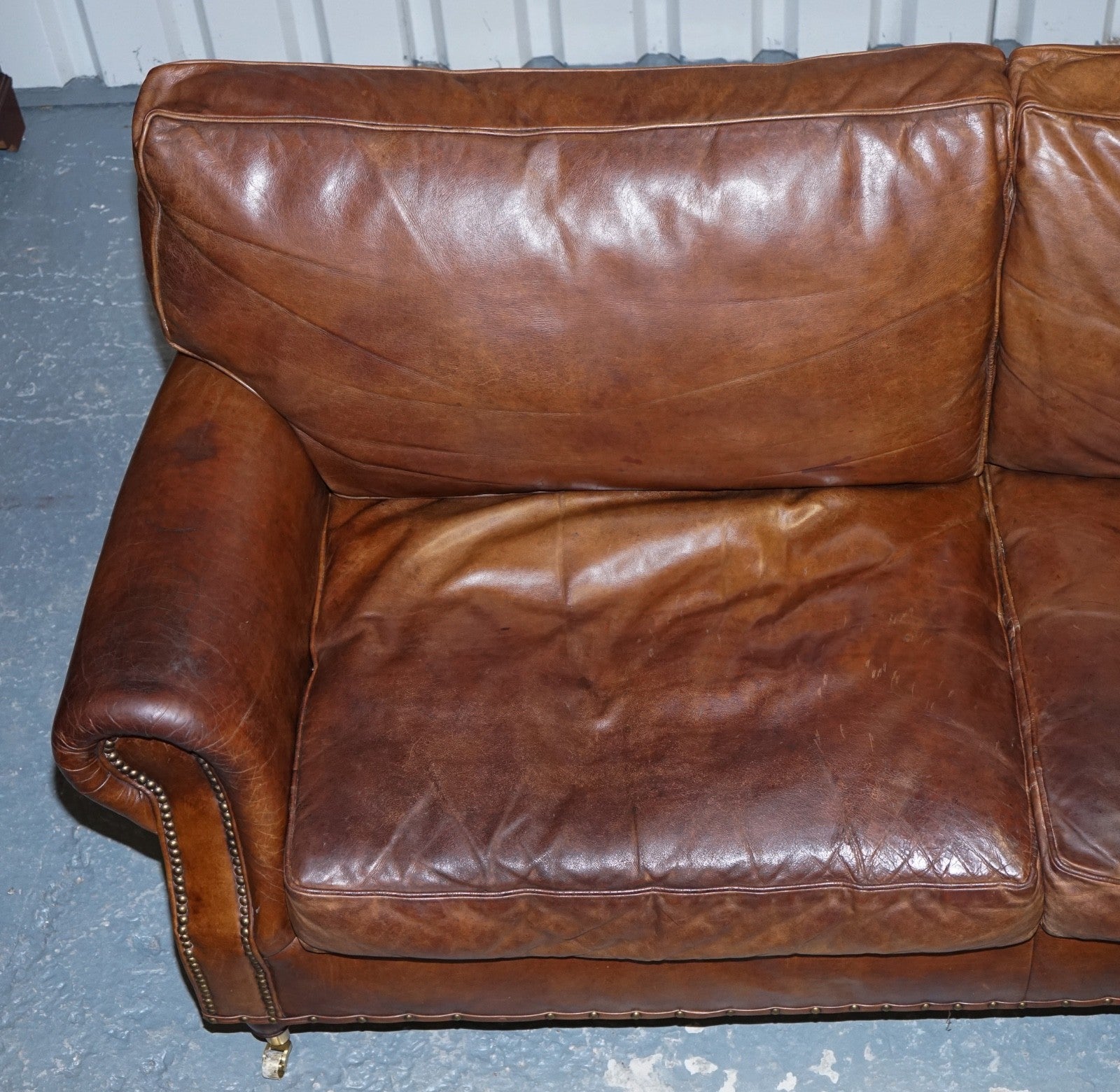 HALO TIMOTHY OULTON STYLE BALMORAL THREE SEATER BROWN HERITAGE LEATHER SOFA