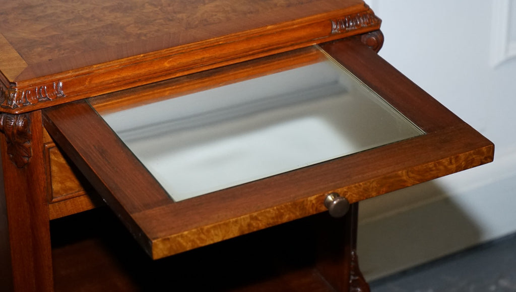 ANTIQUE RESTORED PAIR OF 1920S ART DECO QUEEN ANNE BEDSIDE TABLES NIGHTSTANDS