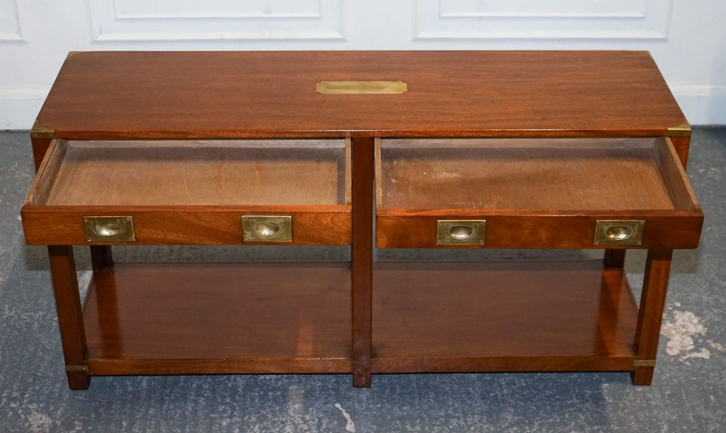 RESTORED VINTAGE HARRODS LONDON KENNEDY MILITARY CAMPAIGN CONSOLE TABLE