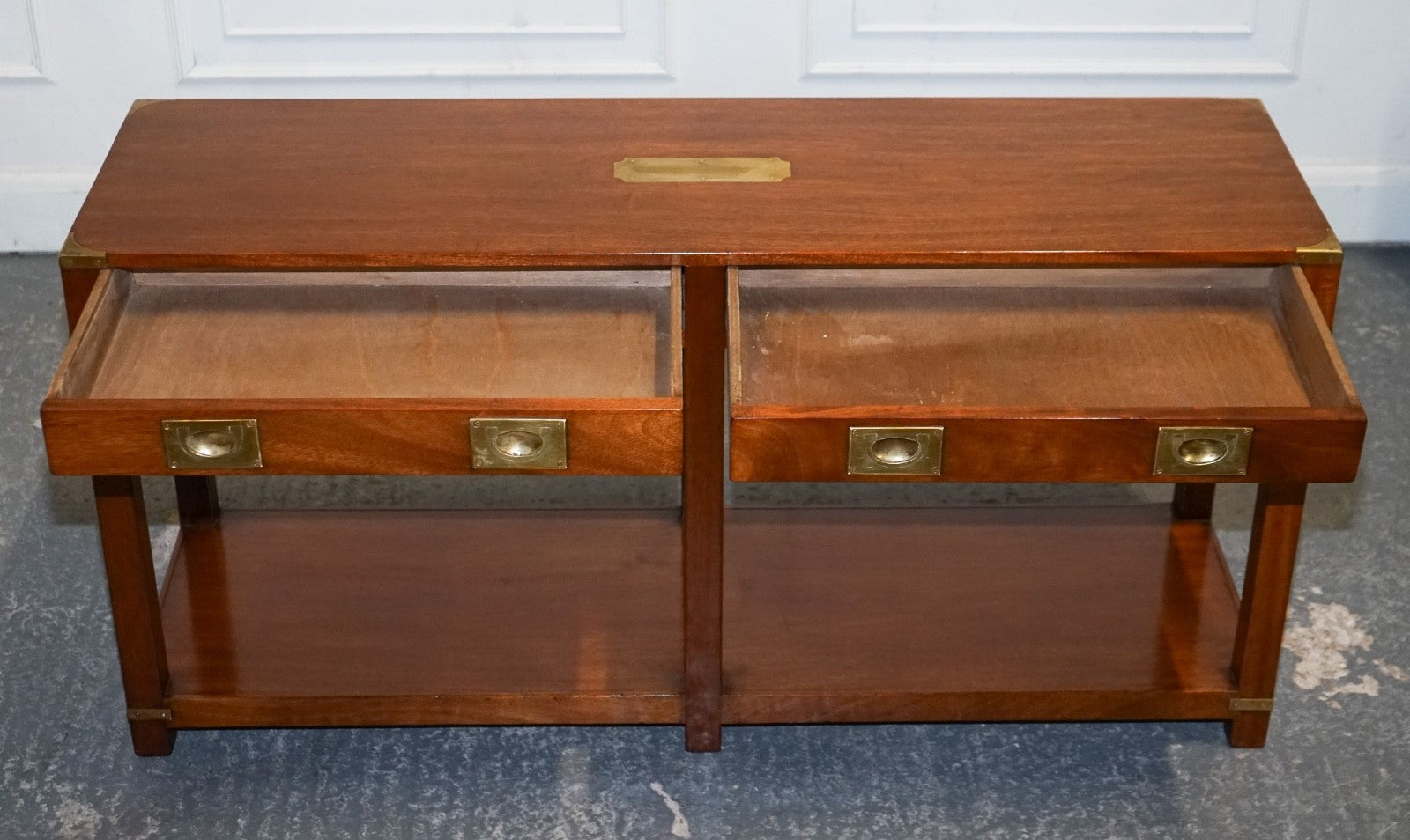 RESTORED VINTAGE HARRODS LONDON KENNEDY MILITARY CAMPAIGN CONSOLE TABLE