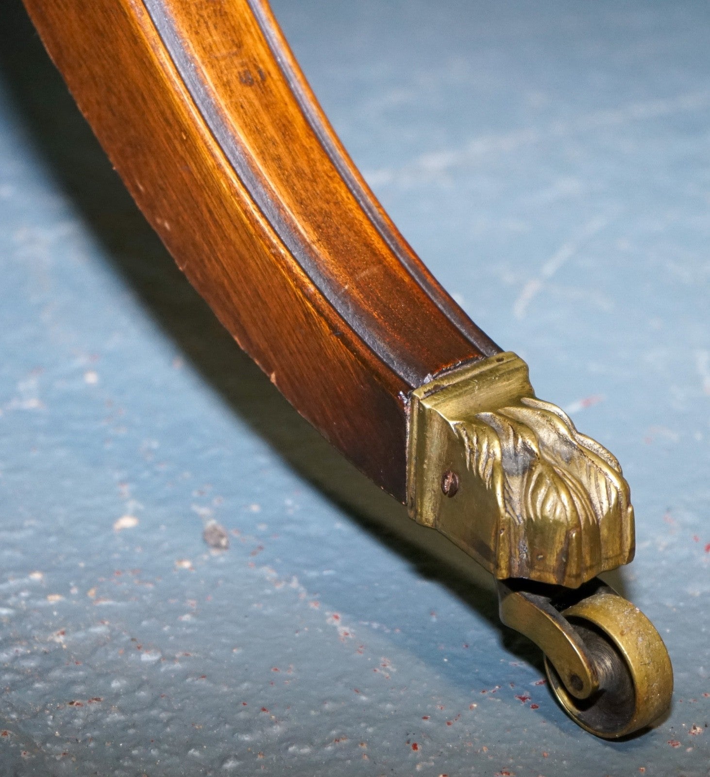 VINTAGE HARDWOOD DROP LEAF SIDE TABLE WITH SABER LEGS AND BRASS PAW FEET