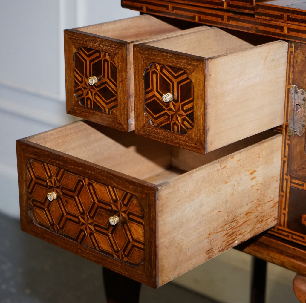 ANTIQUE CIRCA 1800S JAPANESE MARQUETRY GAMES TABLE CABINET ON STAND