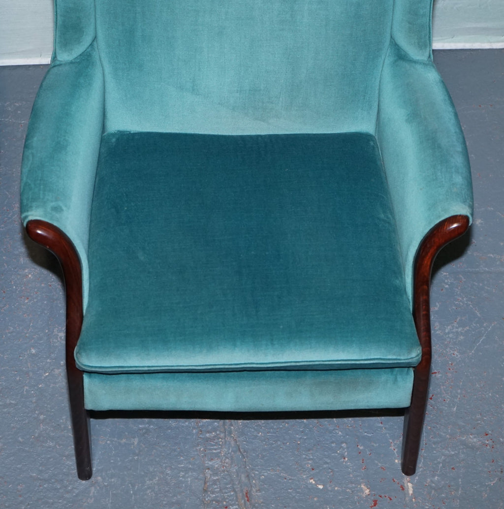 MID CENTURY VINTAGE PAIR OF PARER KNOLL FROXFIELD BLUE FABRIC WINGBACK ARMCHAIRS