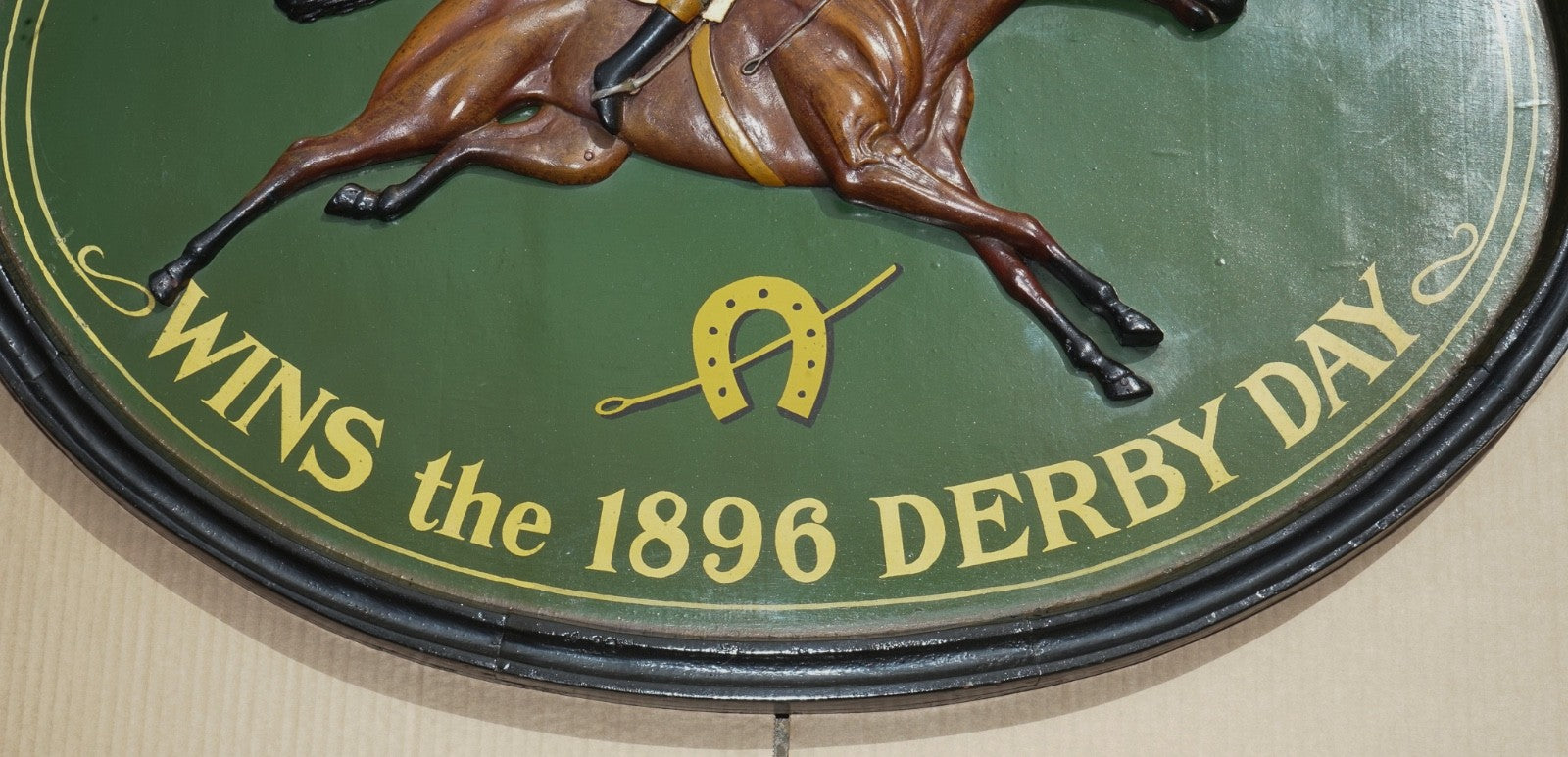 ORIGINAL 1960'S COUNTRY CORNER PUB SIGN PERSIMMON 1896 DERBY DAY SOLID WOOD