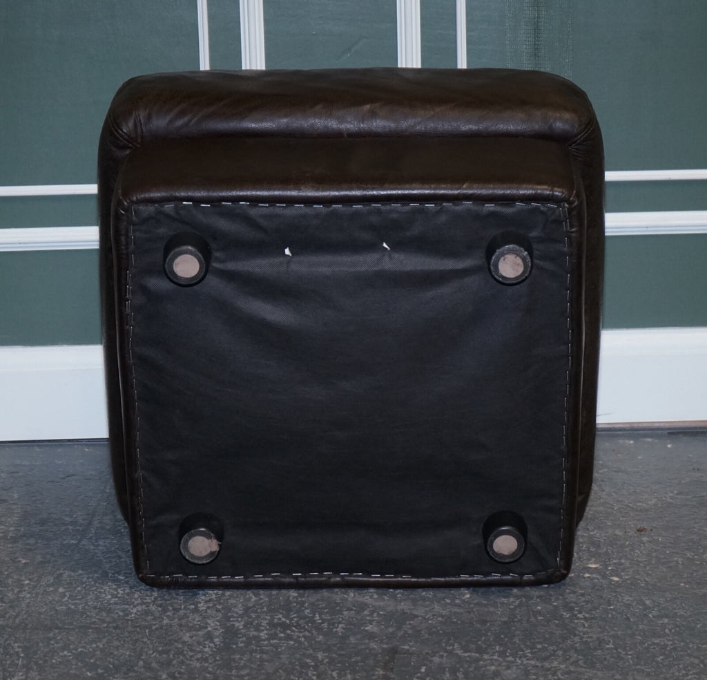 VINTAGE CHOCOLATE BROWN LEATHER FOOTSTOOL