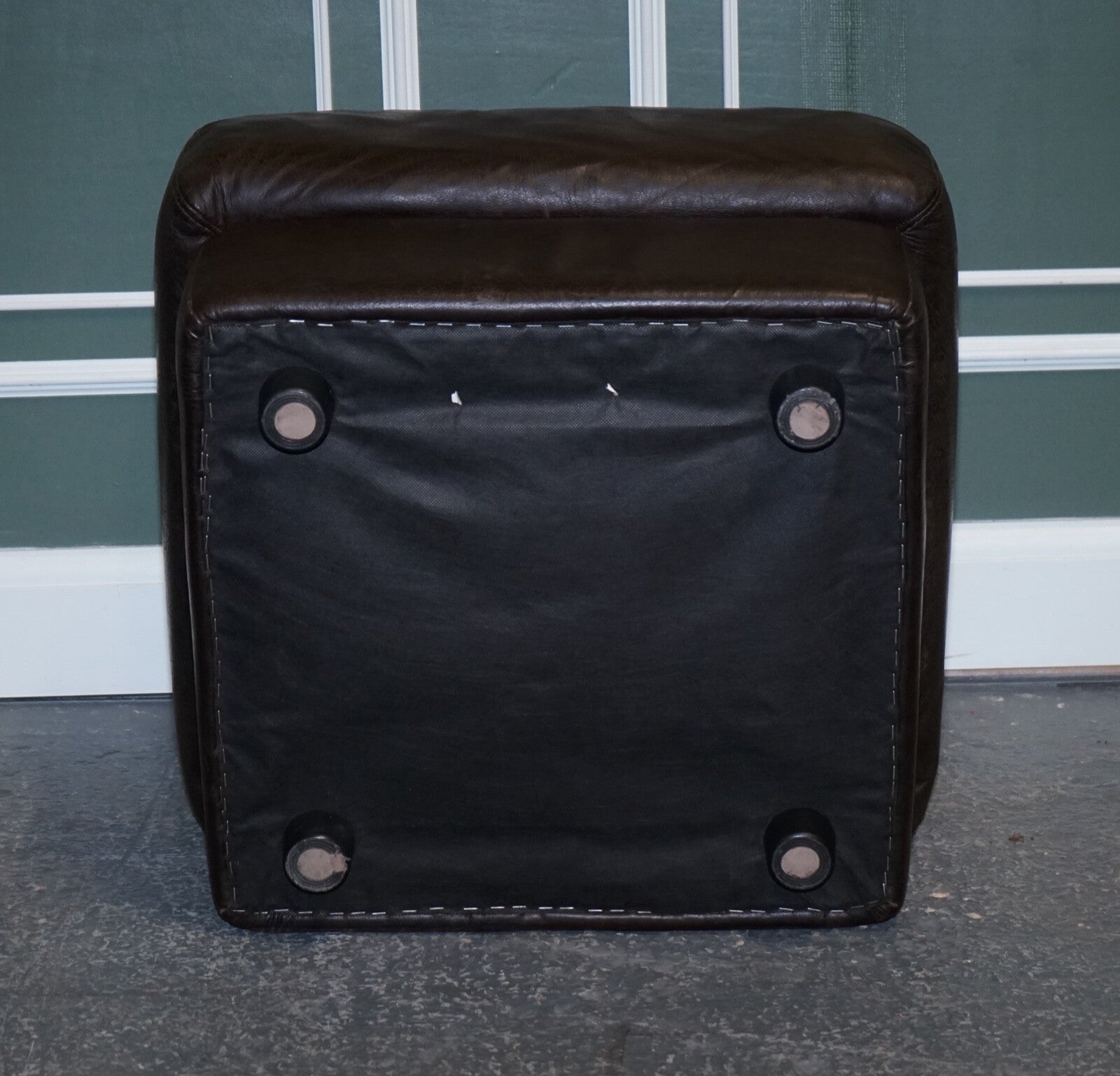 VINTAGE CHOCOLATE BROWN LEATHER FOOTSTOOL