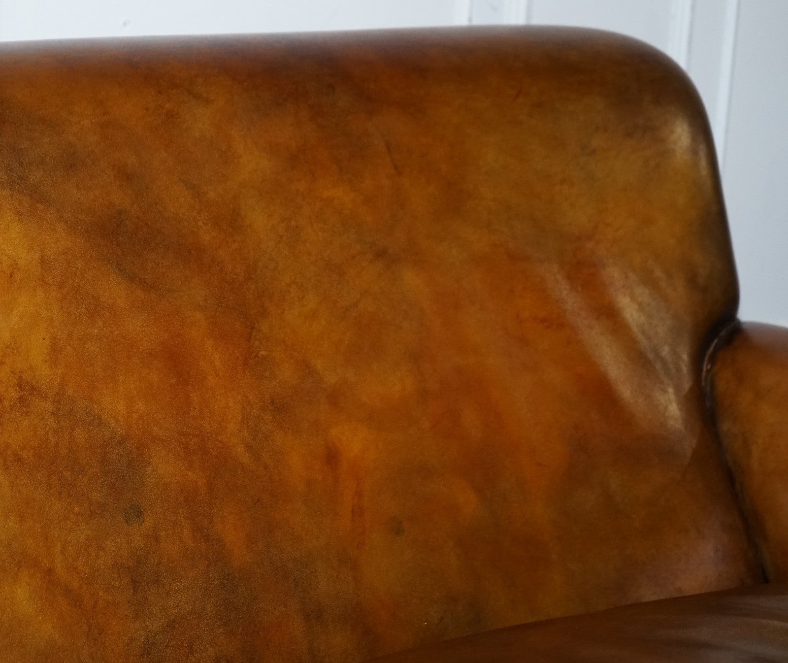 ENGLISH RESTORED HAND DYED LEATHER TWO TO THREE SEATER SOFA