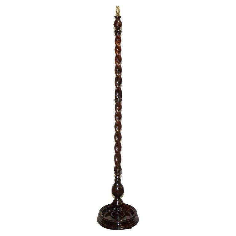 LOVELY RESTORED EDWARDIAN HARDWOOD BARLEY TWIST FLOOR LAMP