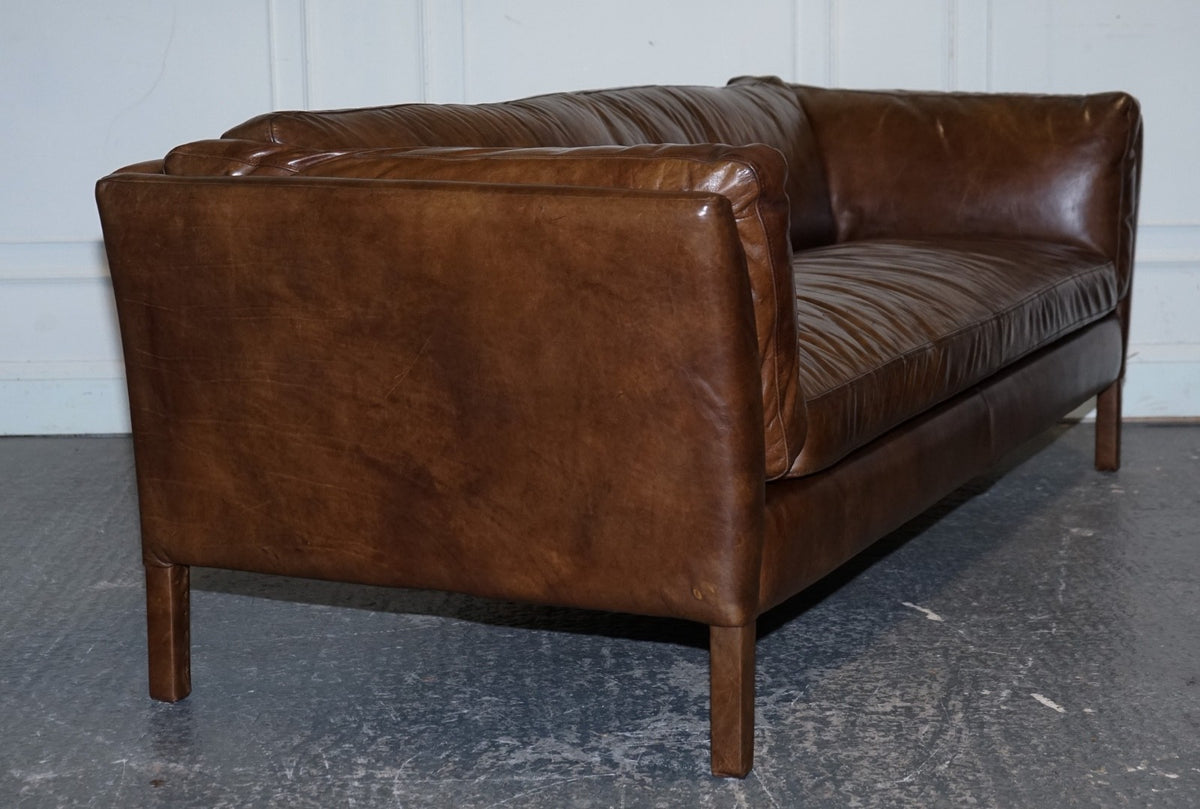 HALO GROUCHO BEAUTIFUL BROWN LEATHER THREE SEATER COMPACT SOFA