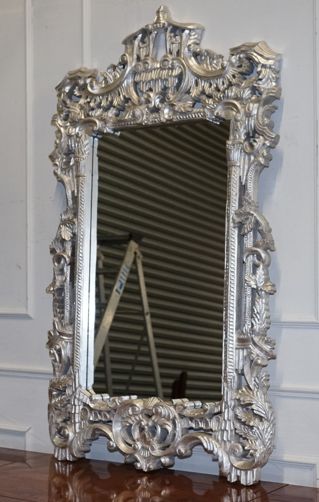 VINTAGE MID CENTURY ITALIAN BAROCCO STYLE SILVER HAND PAINTED WALL MIRROR