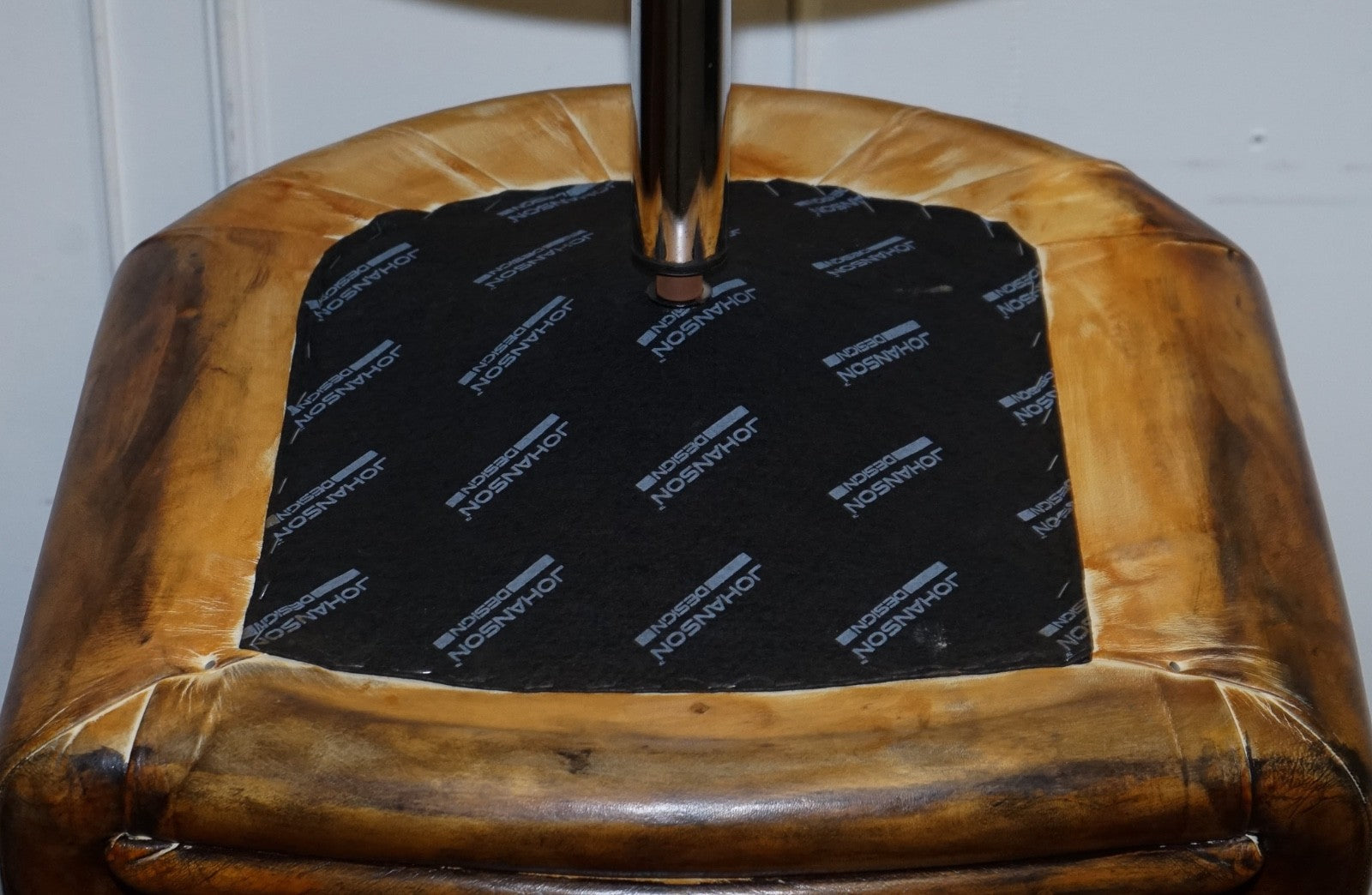 SET OF FOUR RESTORED HAND DYED LEATHER LARGO JOHANSON DESIGN SWIVEL ARMCHAIRS