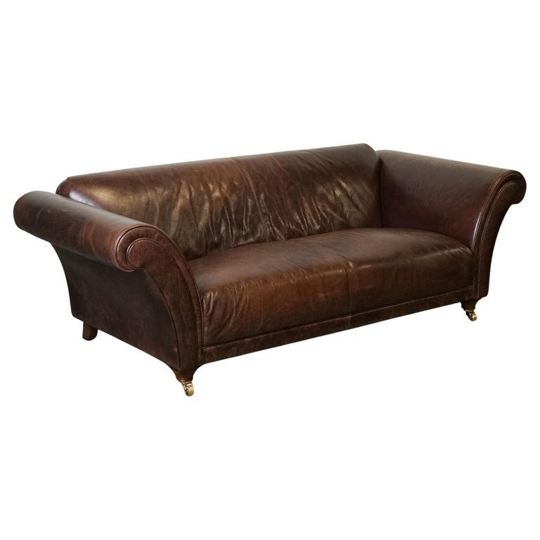 STUNNING FISHPOOLS HERITAGE BROWN LEATHER 2 TO 3 SEATER SOFA