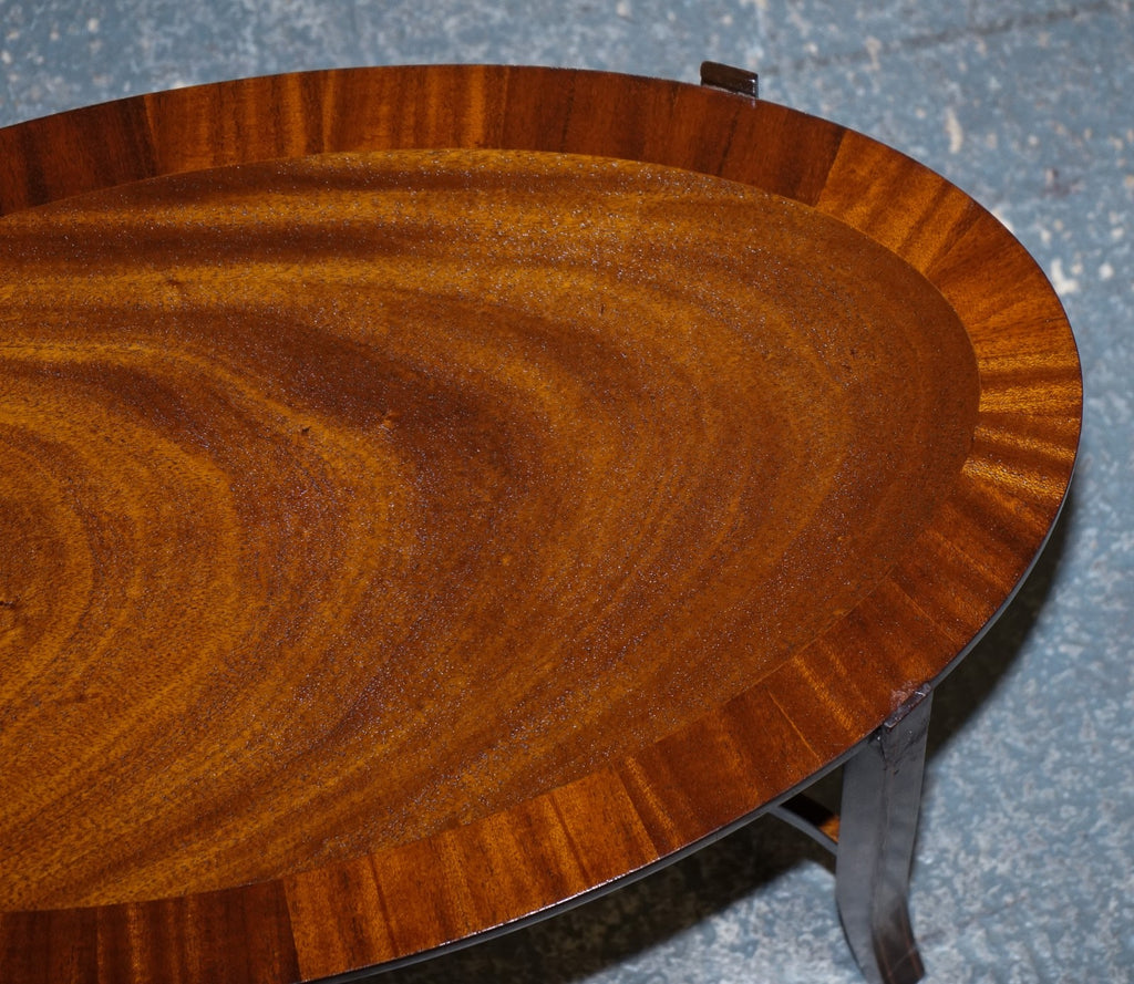 ANTIQUE RESTORED GEORGE III OVL SERVING TRAY AND TABLE WITH  SCALLOPED GALLERY