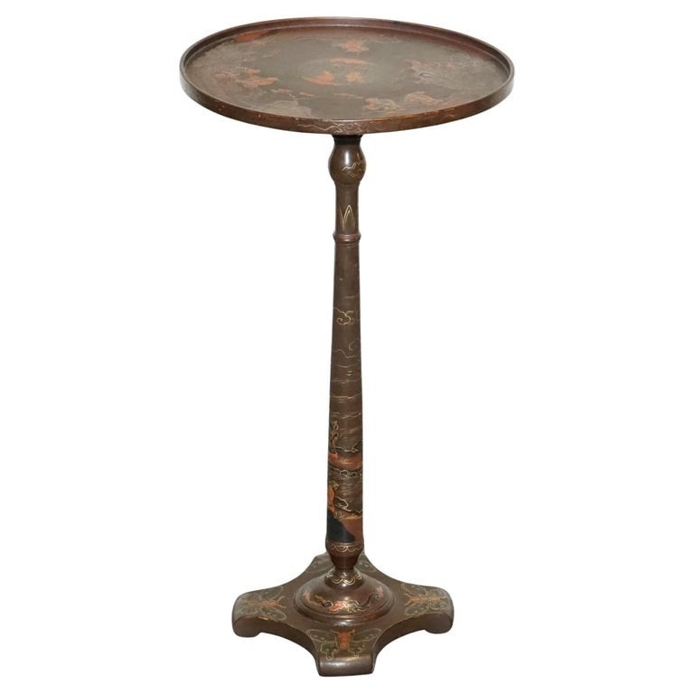 ANTIQUE CHINOISERIE LACQUERED HAND PAINTED SIDE END WINE LAMP TABLE