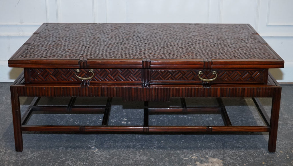 CIRCA 1950'S  MAITLAND & CLASCOE WAVEN FAUX BAMBOO PAGODA COFFEE TABLE DRAWERS