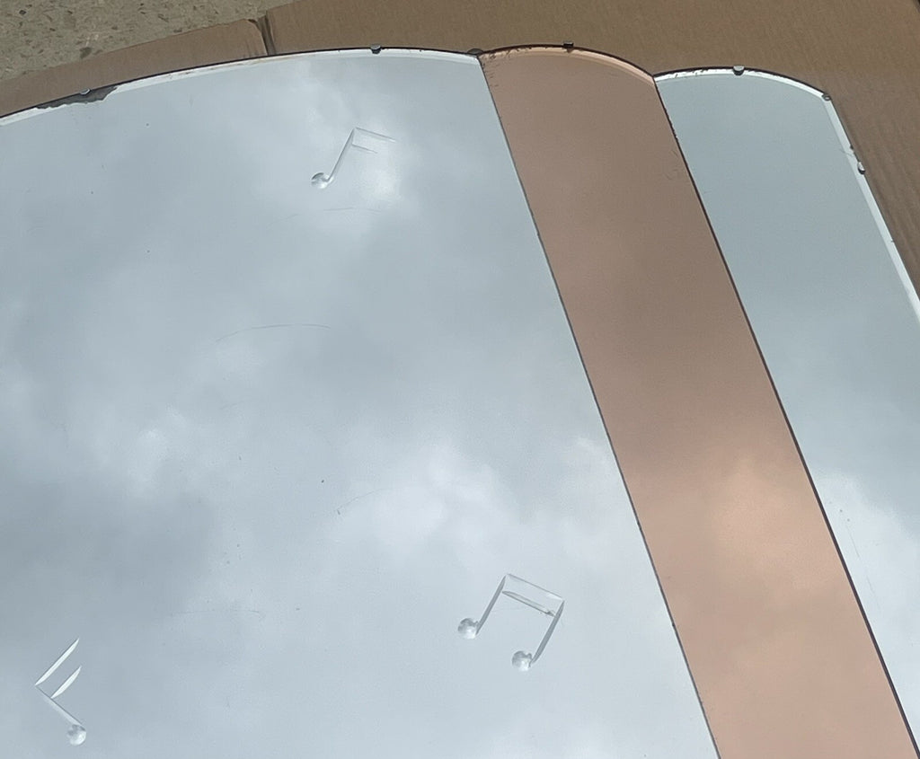 HUGE 1930's FRENCH ART DECO AMBER PEACH BEVELLED WALL MIRROR COCTAILS BAR DECO