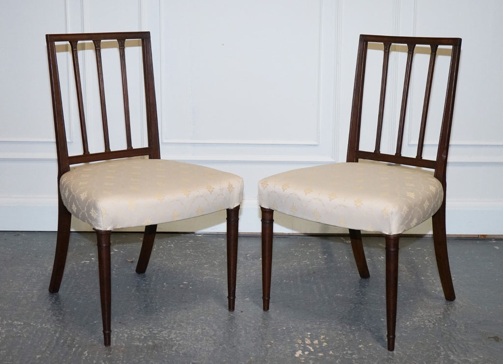 VICTORIAN PAIR OF SIDE CHAIRS WITH CREAM FABRIC SEATS