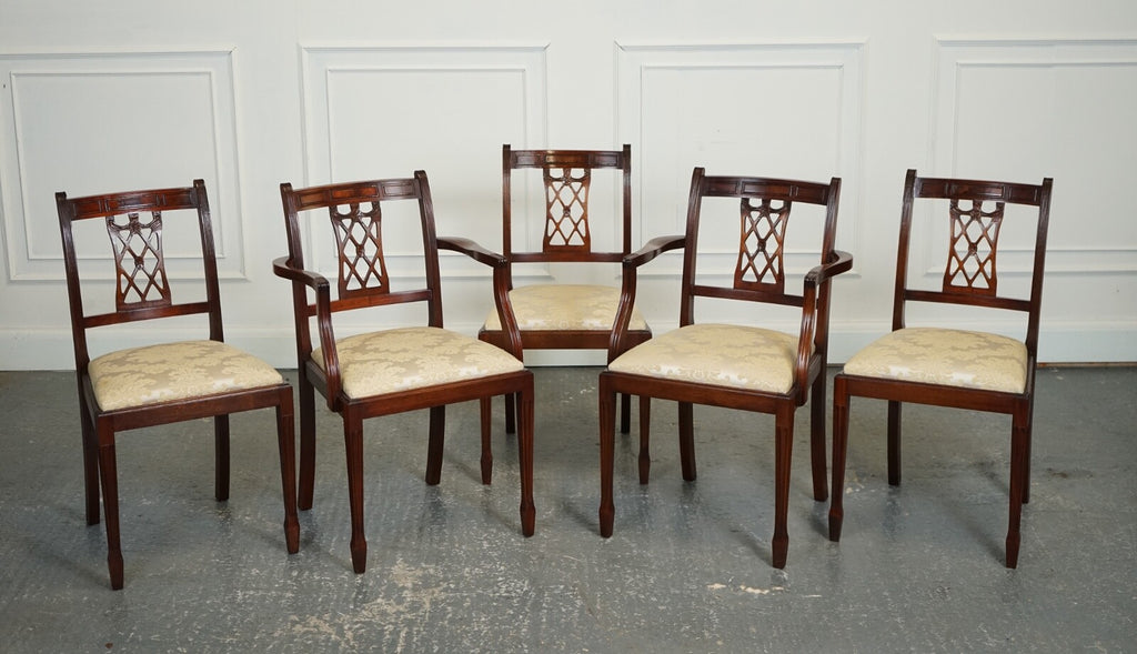 HEPPLEWHITE STYLE BEVAN FUNNELL SET 5 DINING CHAIRS CREAM UPHOLSTERED SEATS J1