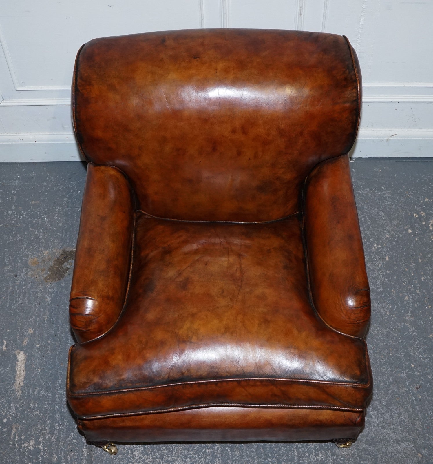 LARGE PAIR OF HOWARD STYLE HAND DYED LEATHER ARMCHAIRS FEATHER FILLED CUSHIONS