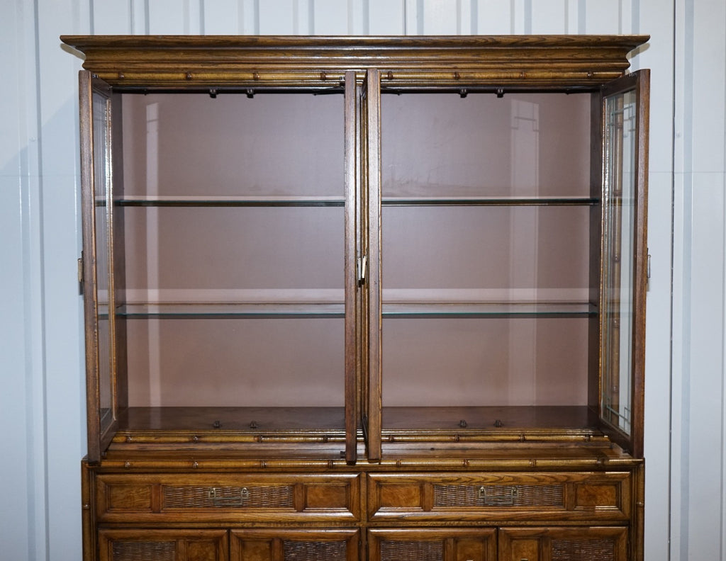 VINTAGE AMERICAN FAUX BAMBOO STYLE DISPLAY CABINET BOOKCASE BY BURLINGTON