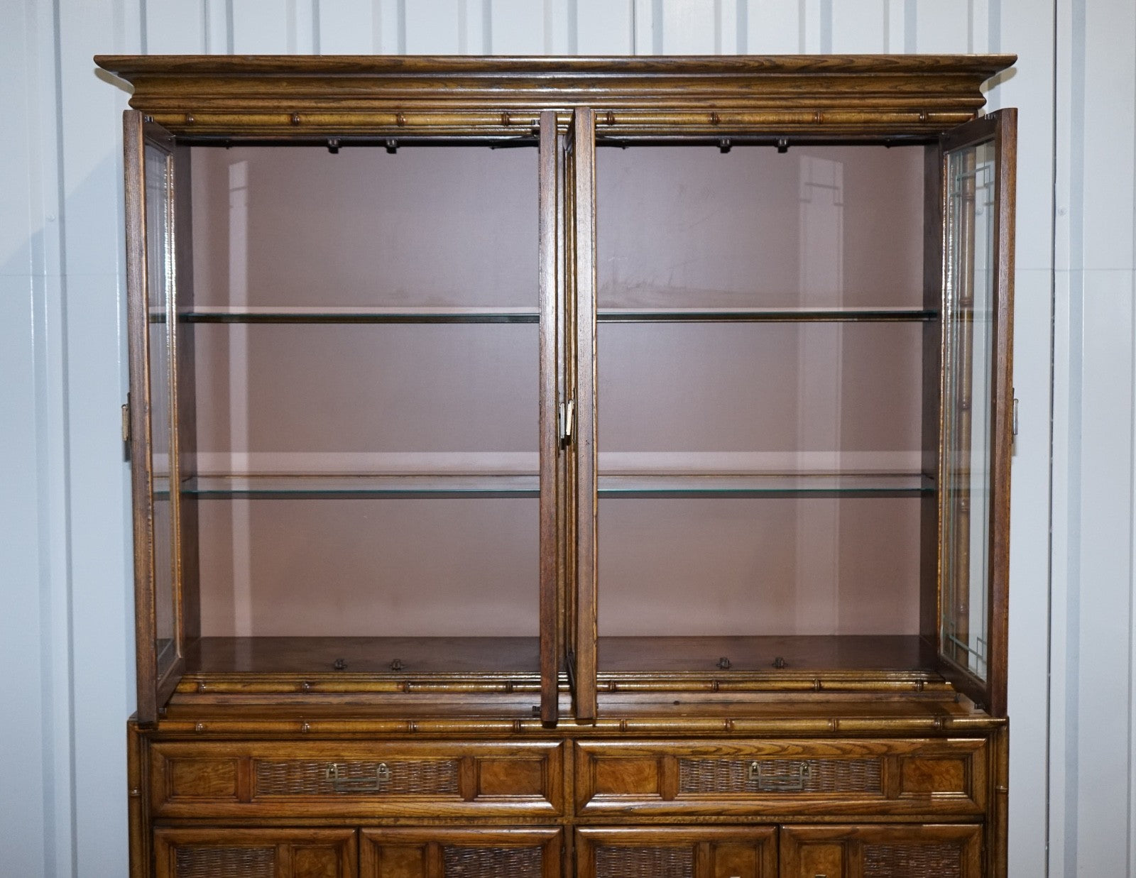 VINTAGE AMERICAN FAUX BAMBOO STYLE DISPLAY CABINET BOOKCASE BY BURLINGTON