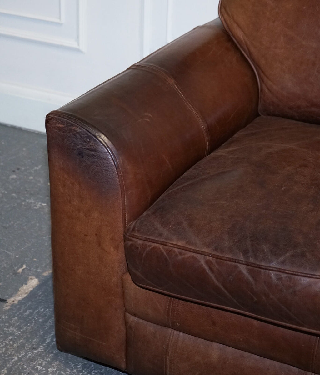 VINTAGE HALO TWO SEATER  BROWN  LEATHER SOFA