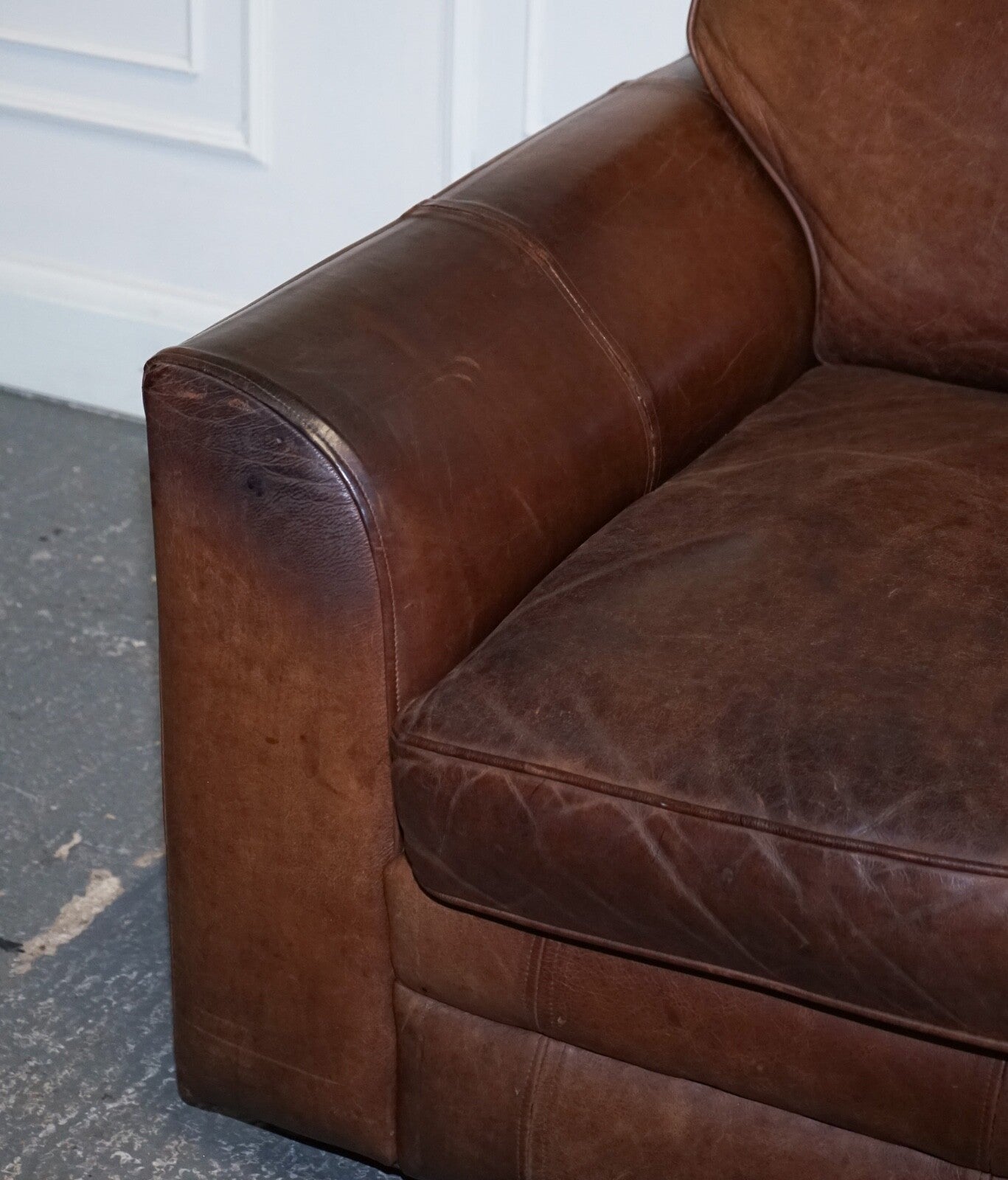 VINTAGE HALO TWO SEATER  BROWN  LEATHER SOFA