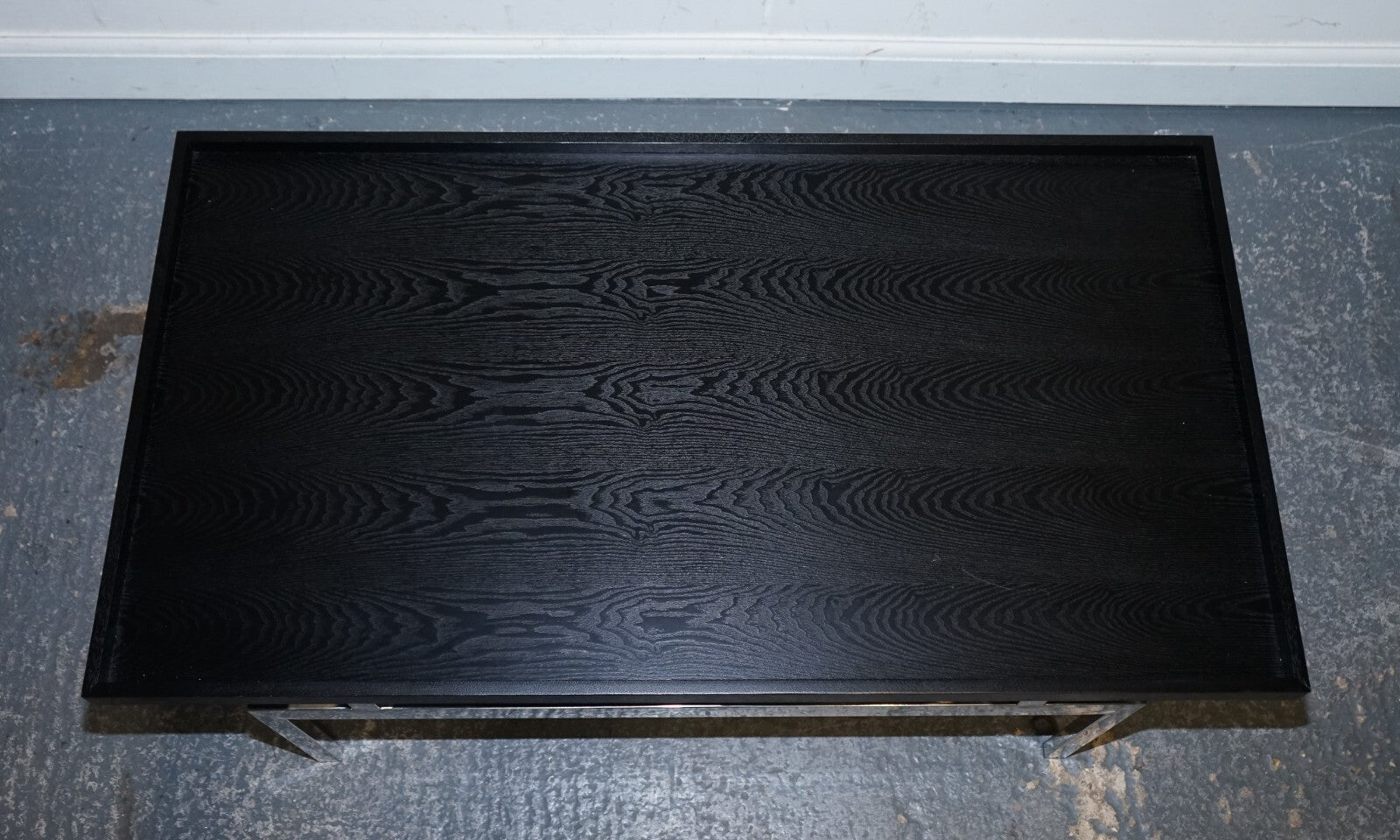 CASA PADRINO ART DECO STYLE BLACK TOP AND STAINLESS STEEL COFFEE TABLE