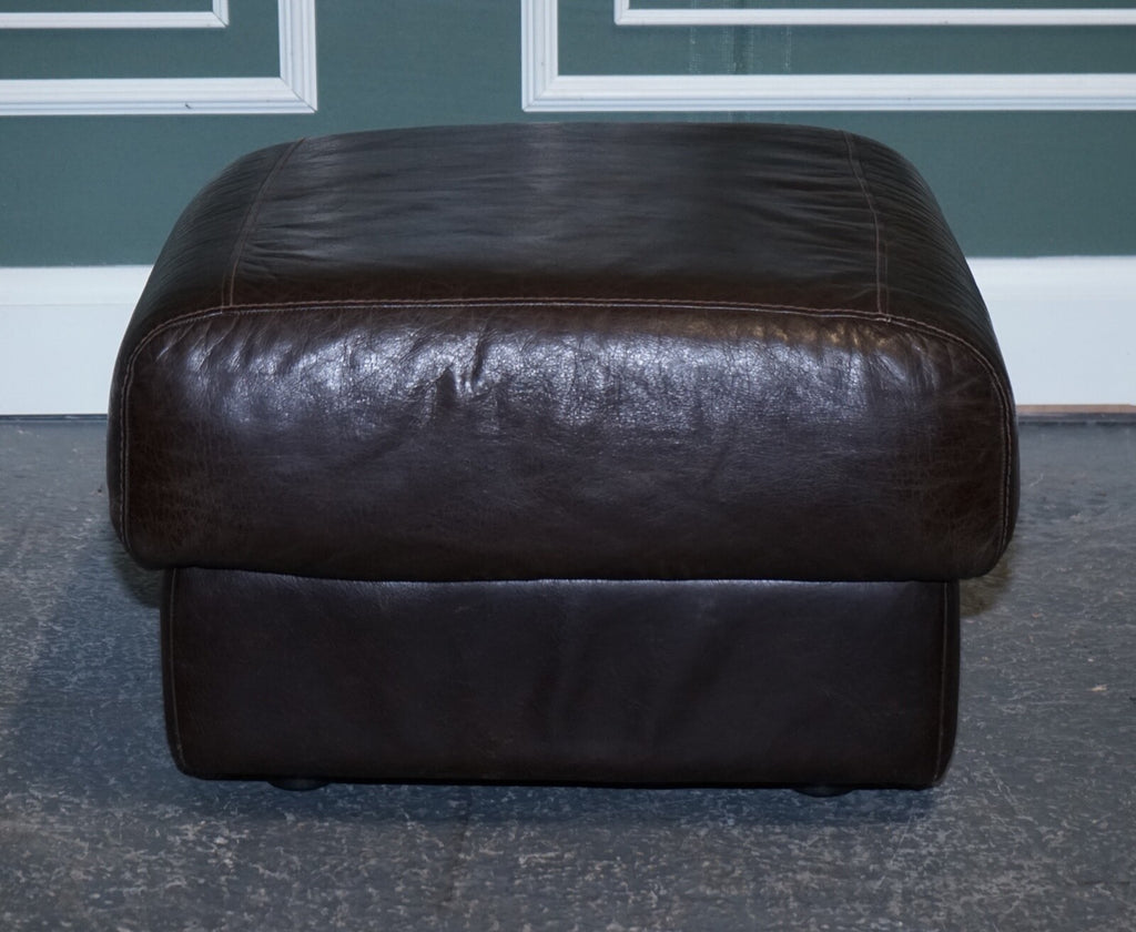 VINTAGE CHOCOLATE BROWN LEATHER FOOTSTOOL