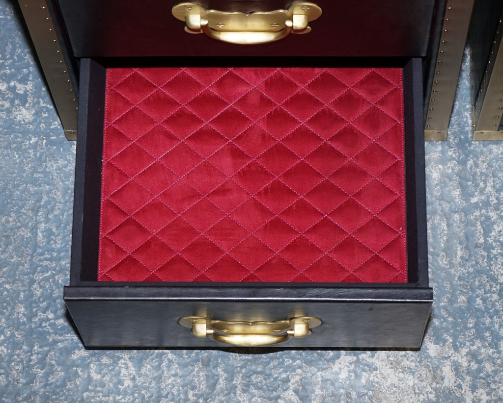 TIMOTHY OULTON CUMBERLAND COLLECTION PAIR BEDSIDE NIGHTSTANDS RED VELVET LINING