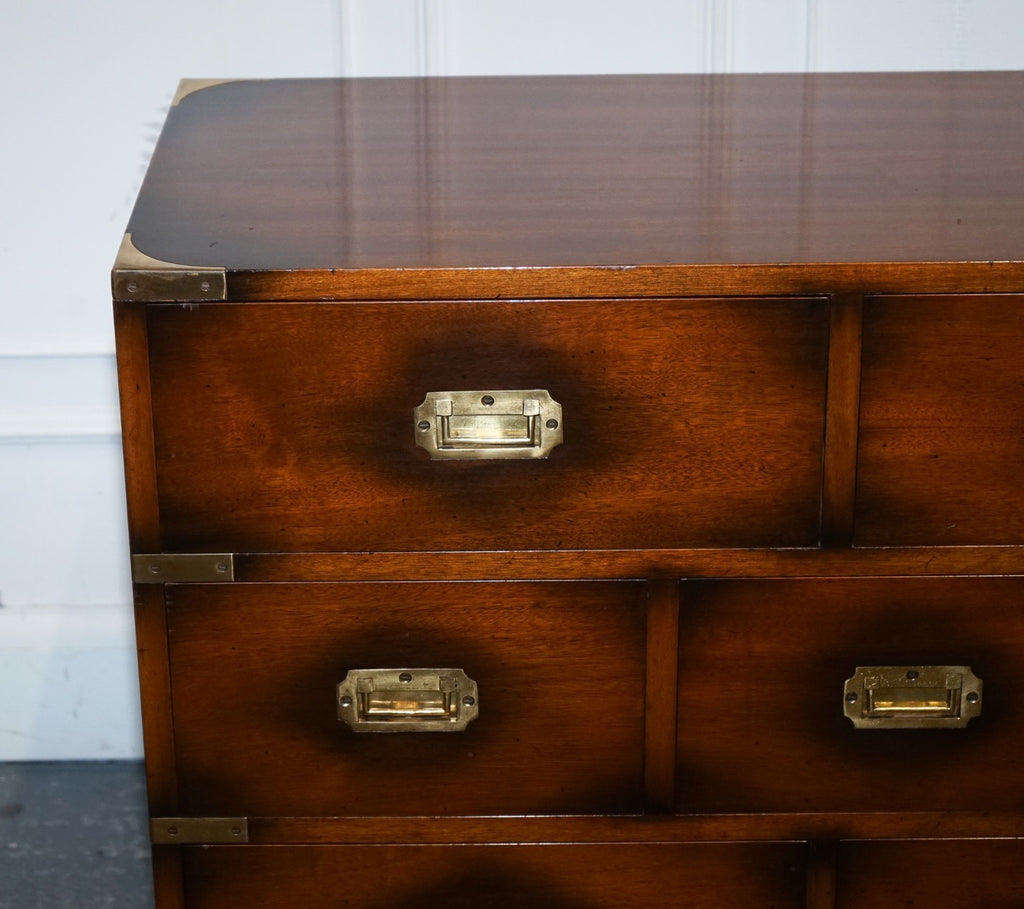 VINTAGE JANSEN OF LONDON MILITARY CAMPAIGN BRASS SIDEBOARD CHEST OF DRAWERS