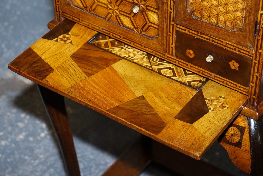 ANTIQUE CIRCA 1800S JAPANESE MARQUETRY GAMES TABLE CABINET ON STAND