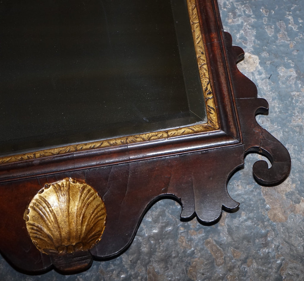 ANTIQUE 1760'S CHIPPENDALE STYLE  WALL MIRROR WITH GILTWOOD & PHOENIX
