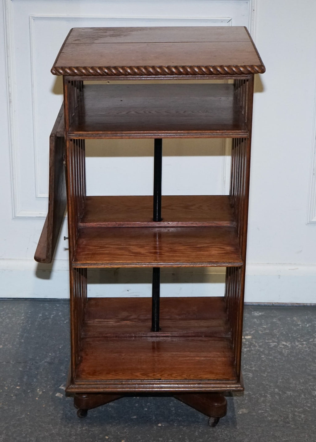 ANTIQUE SUBSTANTIAL OAK REVOLVING BOOKCASE WITH FOLDING READING STAND