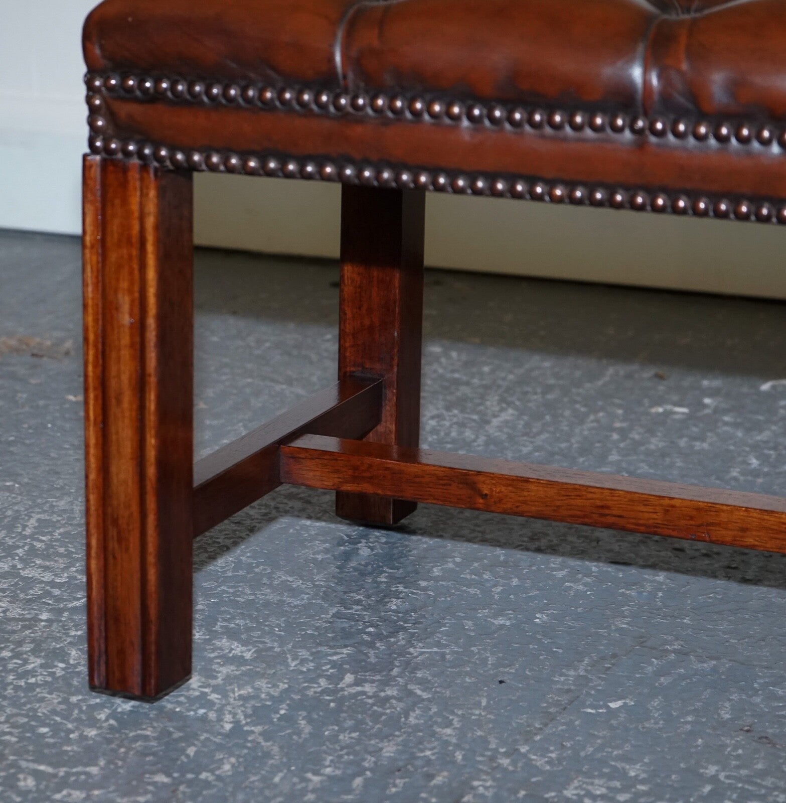 VINTAGE FULLY RESTORED CHESTERFIELD HAND DYED BROWN LEATHER TUFFED FOOTSTOOL