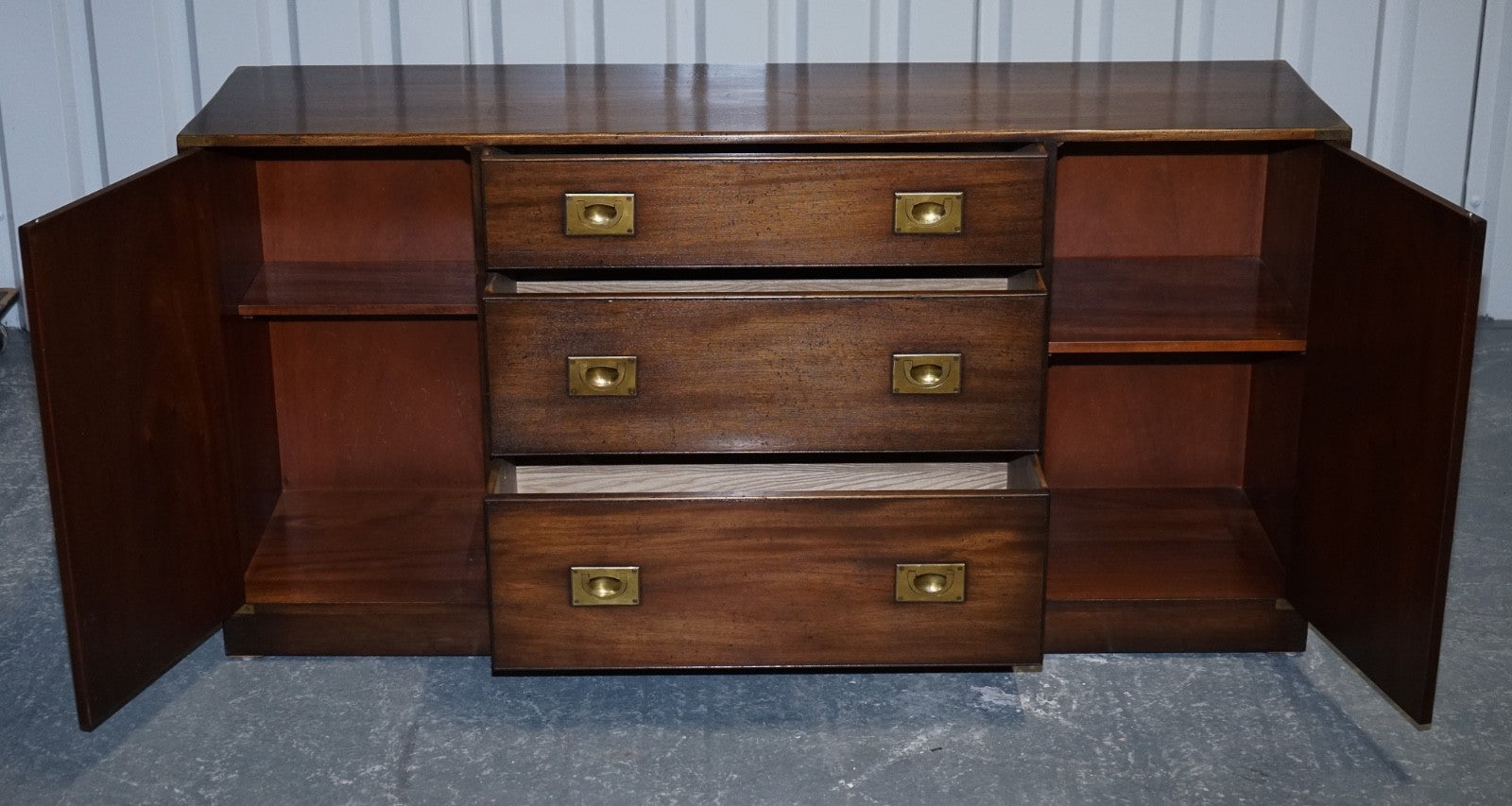 1950'S BRITISH BEVAN FUNNELL MILITARY CAMPAIGN SIDEBOARD BRASS FITTINGS