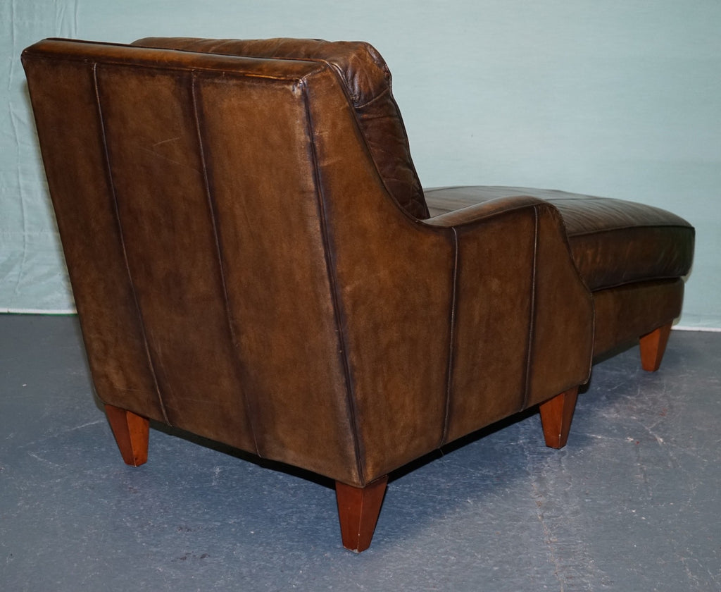DEEP COGNAC HAND DYED LEATHER CHAISE LOUNGE ARMCHAiR SEATING