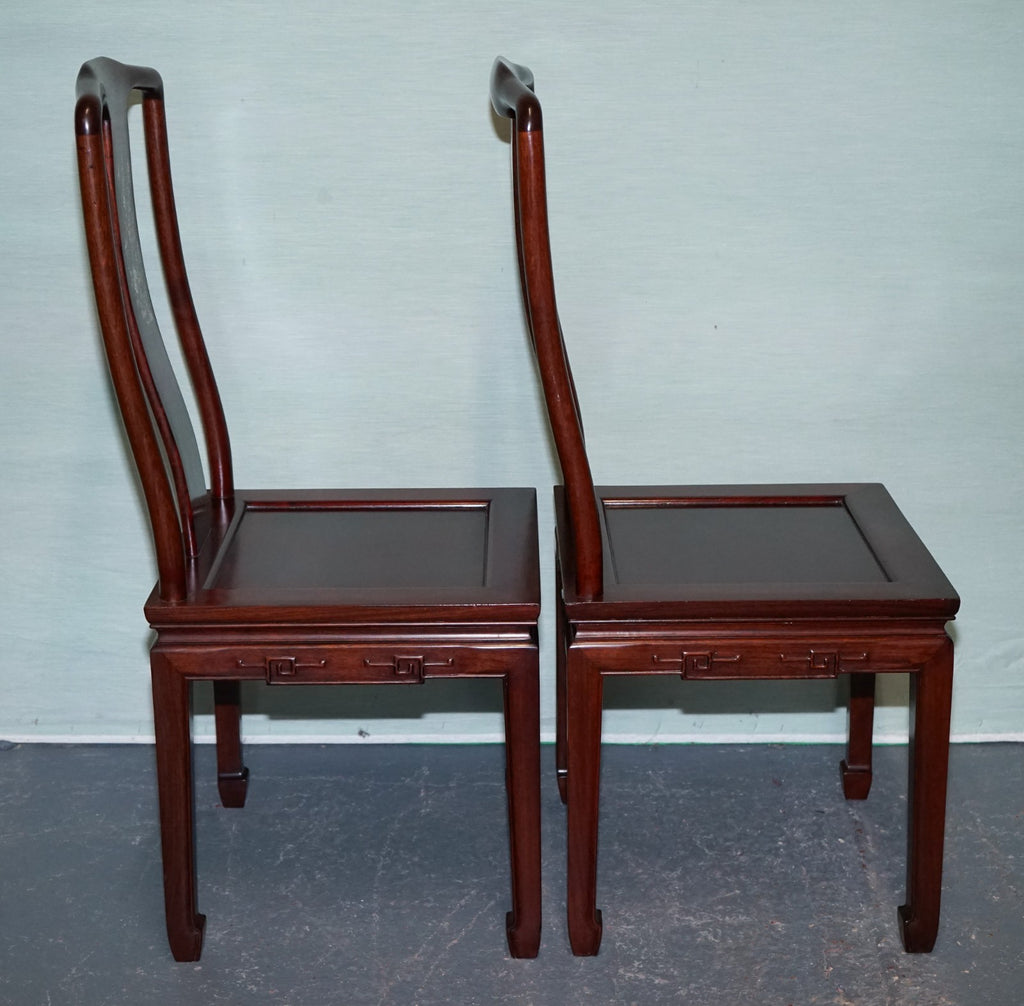PAIR OF ORIENTAL CHINESE HARDWOOD MOTHER OF PEARL INLAID HALL CHAIRS