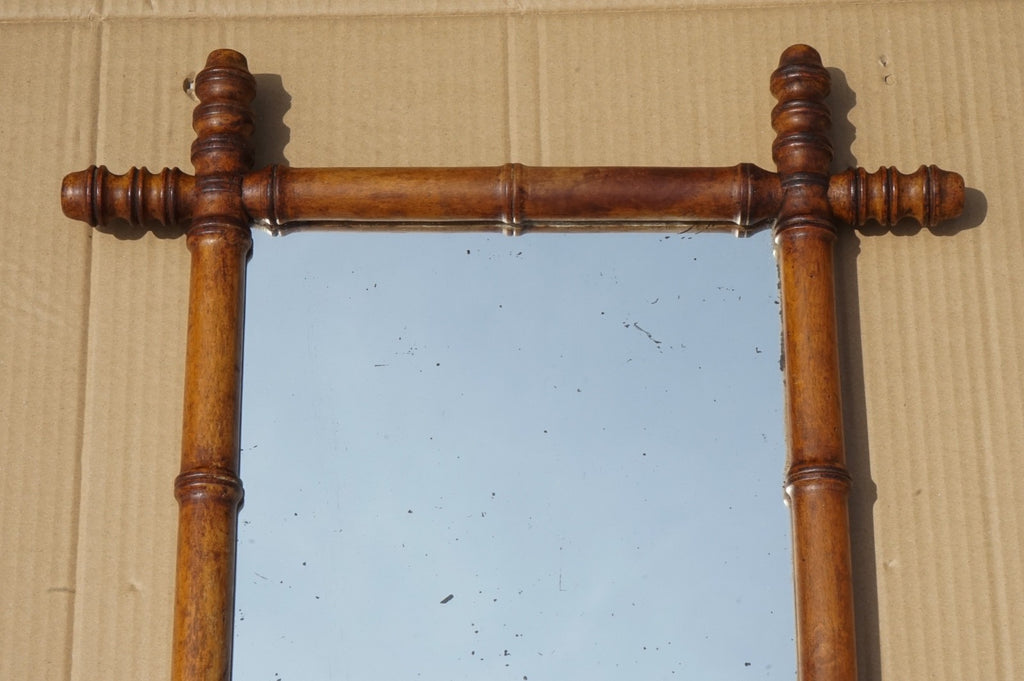 ANTIQUE ENGLISH DECORATIVE FAUX BAMBOO WALL MiRROR WITH LIGHT FOXING GLASS