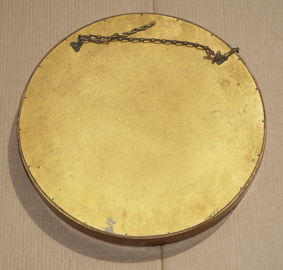 ANTIQUE 1920'S BUTLERS CONVEX GOLD GILT WOOD WALL SLIGHTLY FOXED MIRROR