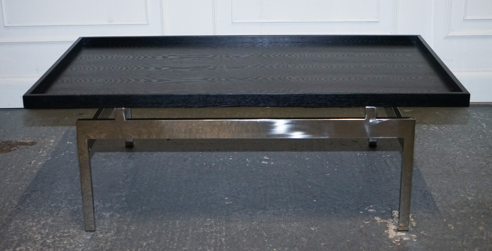 CASA PADRINO ART DECO STYLE BLACK TOP AND STAINLESS STEEL COFFEE TABLE