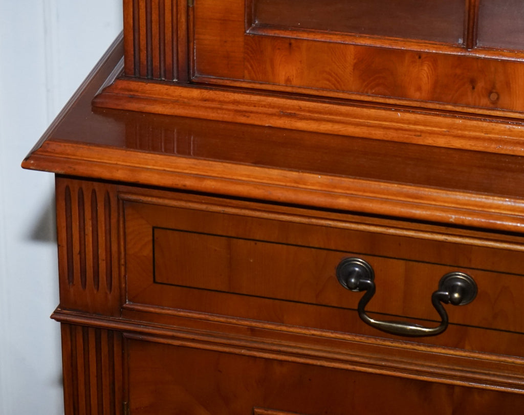 STUNNING GEORGIAN STYLE  BURR YEW BREAKFRONT FOUR DOOR DISPLAY CABINET BOOKCASE