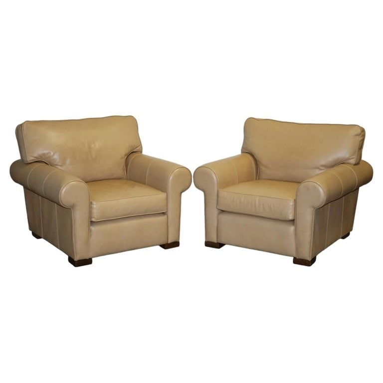 FINE LATTE BROWN LEATHER PAIR OF ARMCHAIRS MADE BY MULTIYORK ENGLAND