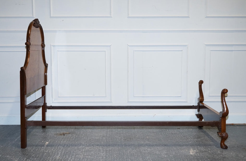 1930 ART DECO BURR WALNUT ENGLISH MADE VONO BEDSTEAD FRAME QUEEN ANNE LEGS 2/2