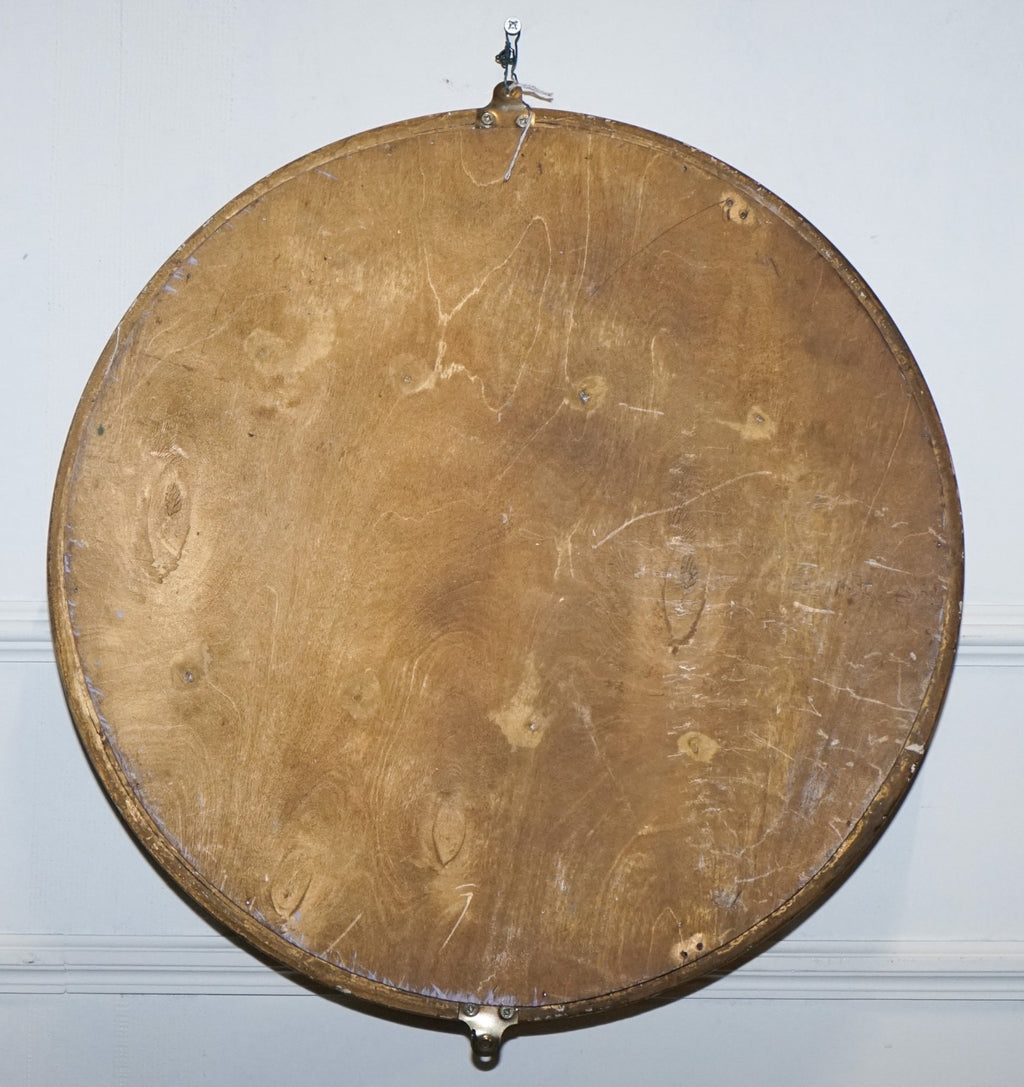 ANTIQUE 1920'S BUTLERS CONVEX BLACK & GOLD GILT WOOD WALL MIRROR