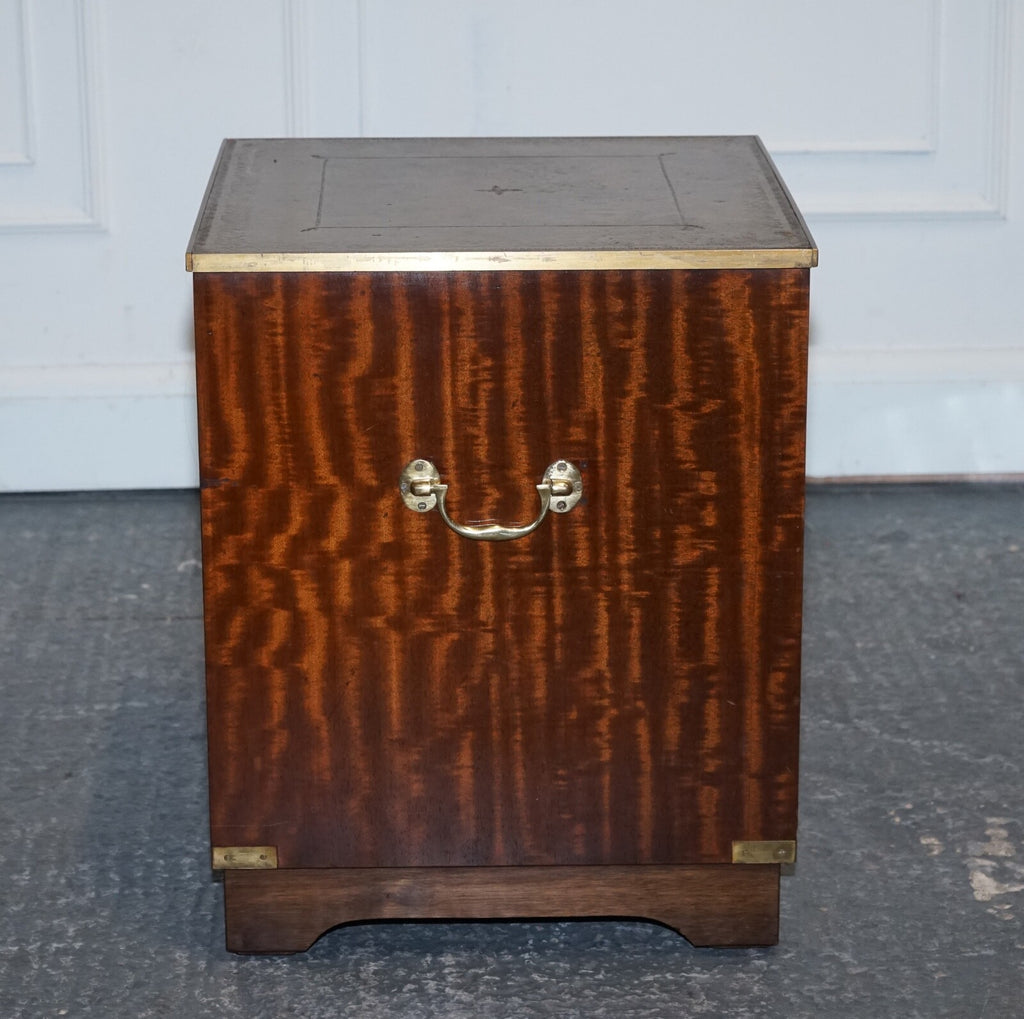 VINTAGE BEVAN FUNELL MILITARY CAMPAIGN BEDSIDE TABLE NIGHTSTAND LEATHER TOP