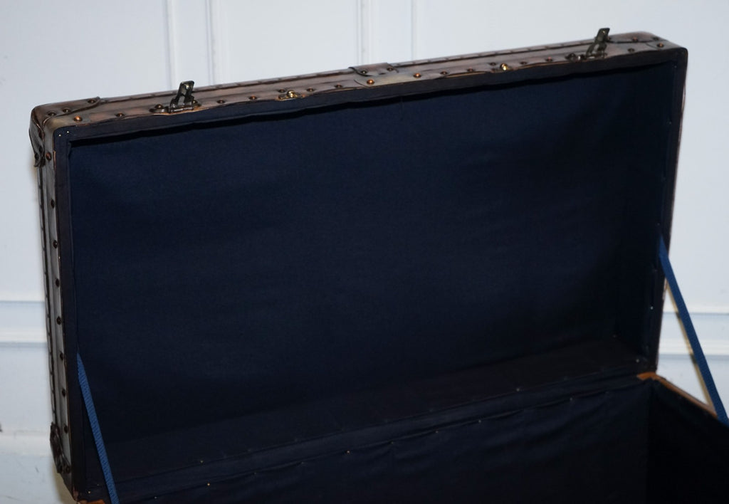 FULLY RESTORED HAND DYED BROWN LEATHER LOCKABLE STORAGE TRUNK